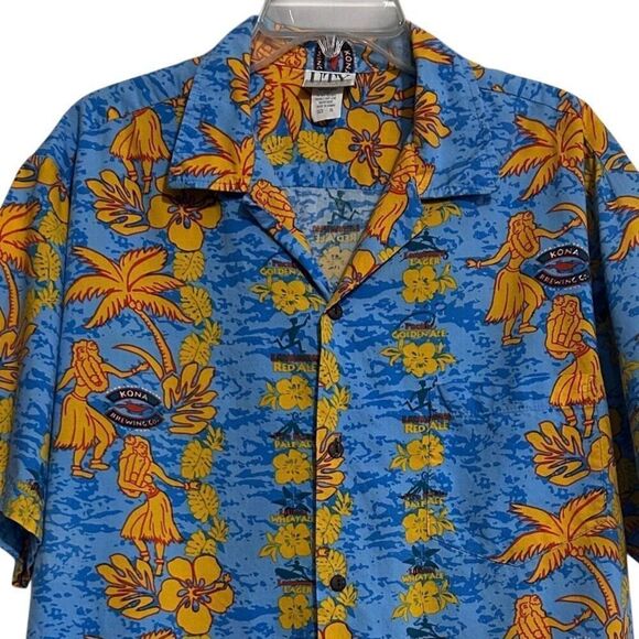 Vtg 90s UTY Apparel Hawaiian Shirt Mens XL Blue Yellow Button Front Short Sleeve - Picture 3 of 14